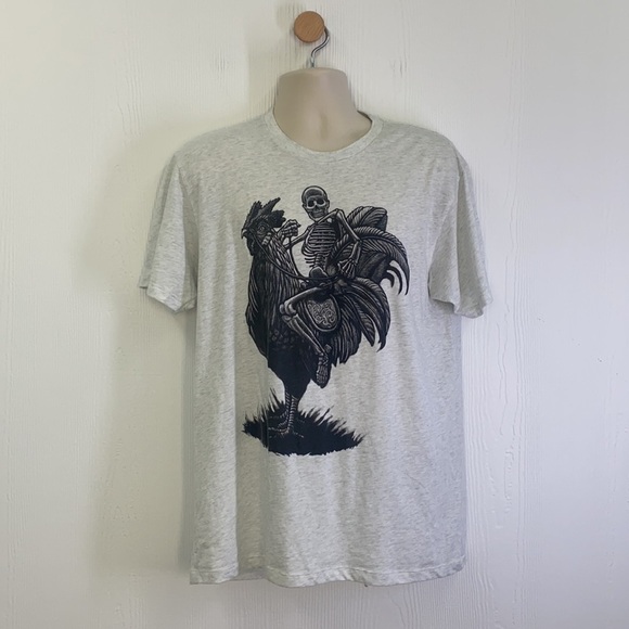 Curbside - Skeleton Riding A Rooster Short Sleeve T Shirt Size Large - Picture 2 of 9